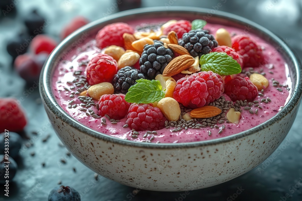 vibrant keto breakfast luscious smoothie bowl topped with assorted nuts seeds and fresh berries set in a sundrenched modern kitchen with white marble countertops vibrant keto breakfast luscious smoothie bowl topped with assorted nuts seeds and fresh berries set in a sundrenched modern kitchen with white marble countertops