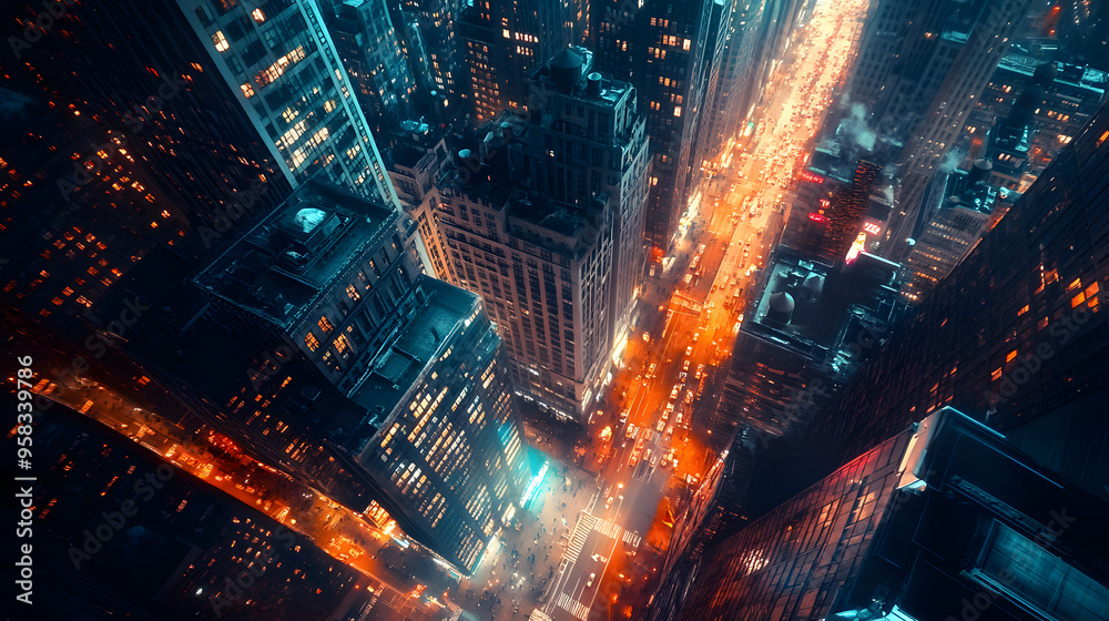 “Cinematic Shot of an Aerial View Looking Down on the Cityscape with Skyscrapers, Streets, and Traffic at Night”
“Cinematic Shot of an Aerial View Looking Down on the Cityscape with Skyscrapers, Streets, and Traffic at Night”