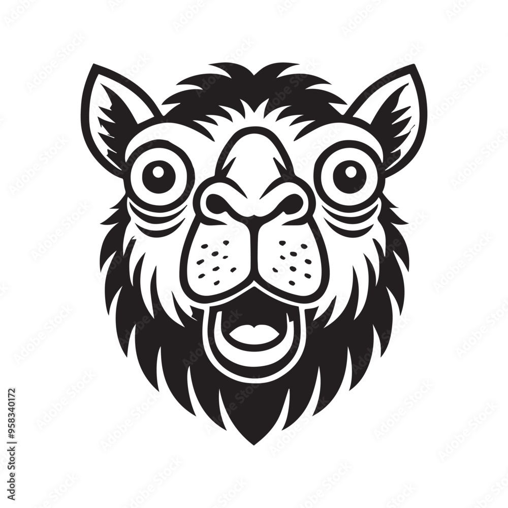 Obraz premium camel Head, camel face logo, camel clipart Vector illustration in black and white