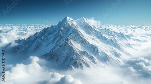 Snowy Mountain Peak Above the Clouds