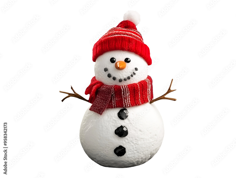 Snowman with red hat isolated on transparent or white background Snowman with red hat isolated on transparent or white background