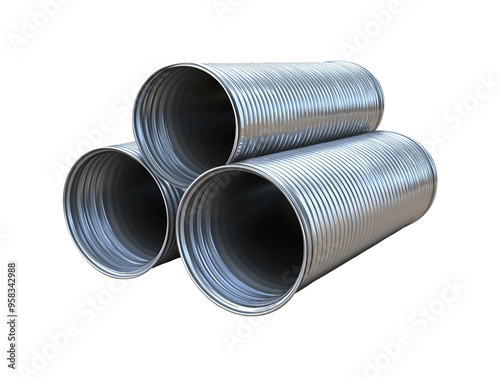 Stack of metal pipes isolated on transparent or white background
