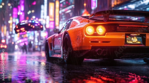 Futuristic Cityscape with a Sports Car