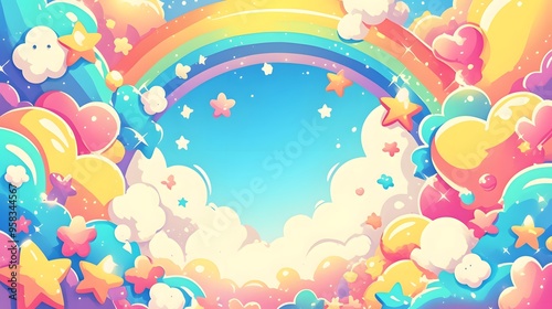 Rainbow Clouds Stars Hearts Sky Fantasy Background