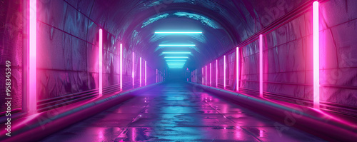 A Tunnel Illuminated by Neon Lights