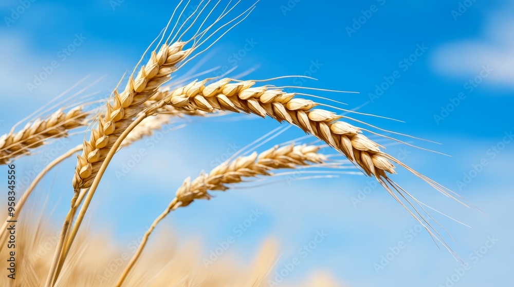 A golden wheat field swaying gently in the breeze, with a blue sky backdrop, illustrating the rustic beauty of nature's cycles. A golden wheat field swaying gently in the breeze, with a blue sky backdrop, illustrating the rustic beauty of nature's cycles.
