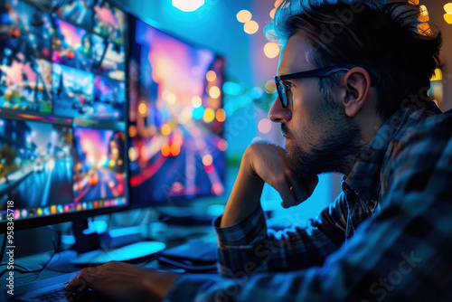 Art Director Reviews Photos on Monitor.