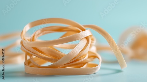 Close-up of a flexible rubber band twisted into various shapes, representing adaptability and resilience.