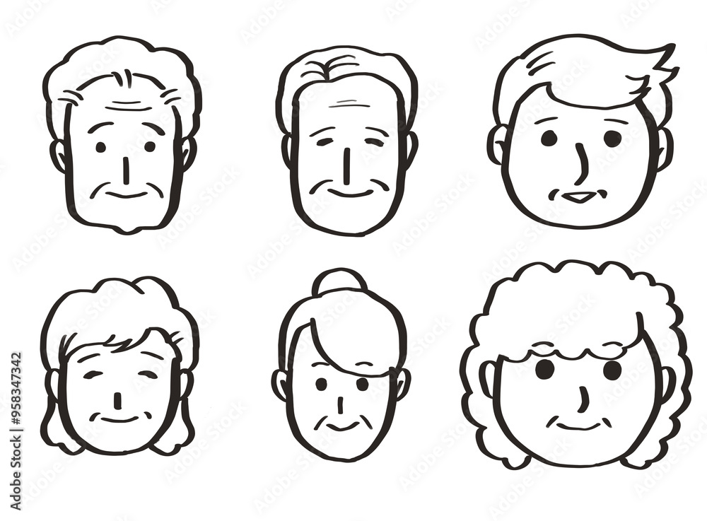 Old Man Face Cartoon drawing line set, Grandpa Face Cartoon drawing line, Granma Face Cartoon drawing line set Old Man Face Cartoon drawing line set, Grandpa Face Cartoon drawing line, Granma Face Cartoon drawing line set