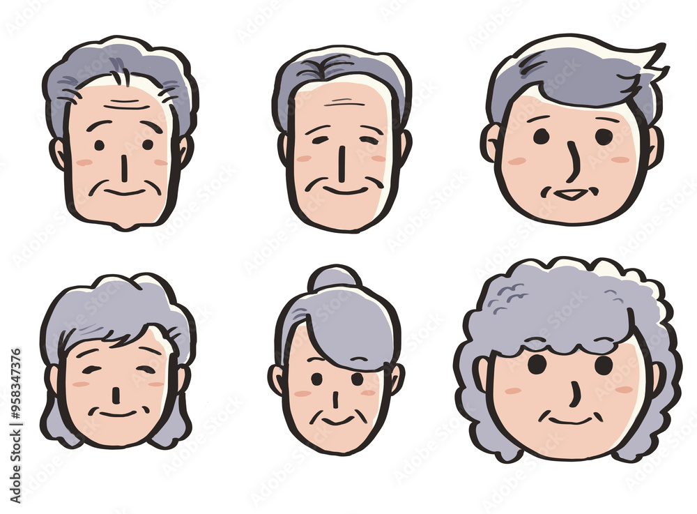 Old Man Face Cartoon set, Grandpa Face Cartoon, Granma Face Cartoon set Old Man Face Cartoon set, Grandpa Face Cartoon, Granma Face Cartoon set