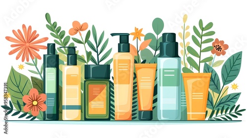 Contemporary Design: Hand-Drawn Illustrations of Beauty Care Bottles and Tubes
