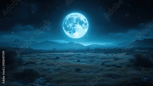 Full Moon Over a Mountainous Landscape