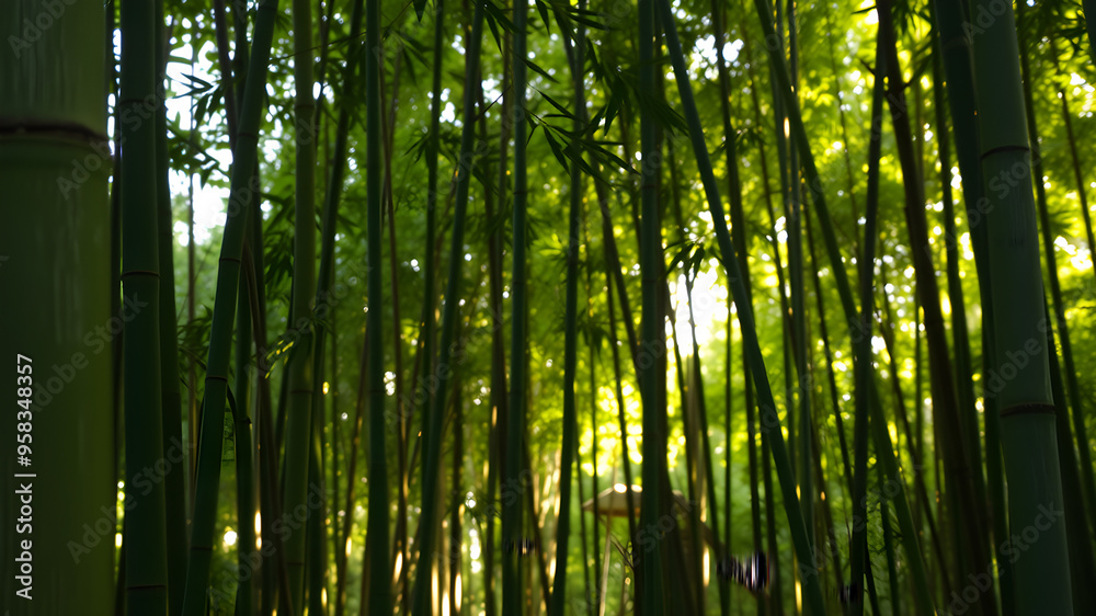 Fototapeta premium Bamboo forest background with dappled light