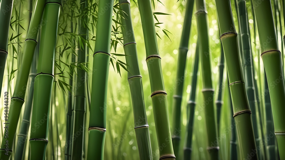 Fototapeta premium Bamboo forest background with dappled light