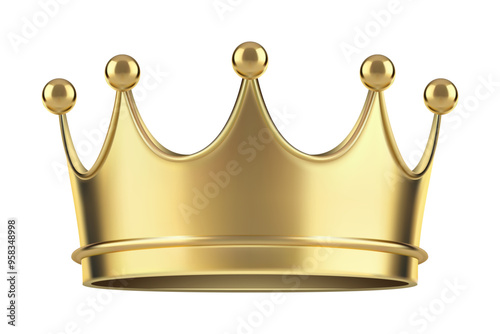 Realistic golden crown. 3D royal crown. King or queen, prince or princess symbol of monarchical power. Cute gold tiara template for photo booth. Vector illustration isolated on white