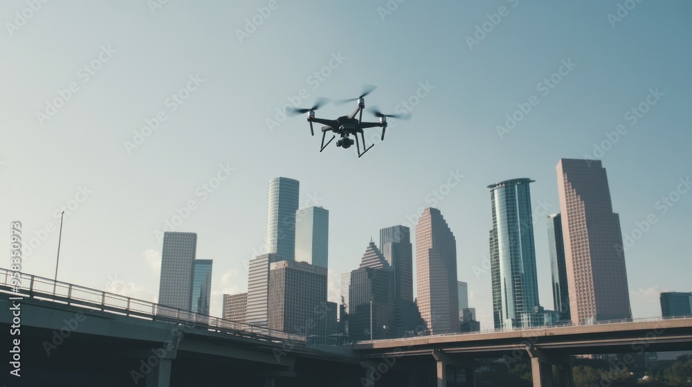 Drone Flying Over Cityscape Drone Flying Over Cityscape