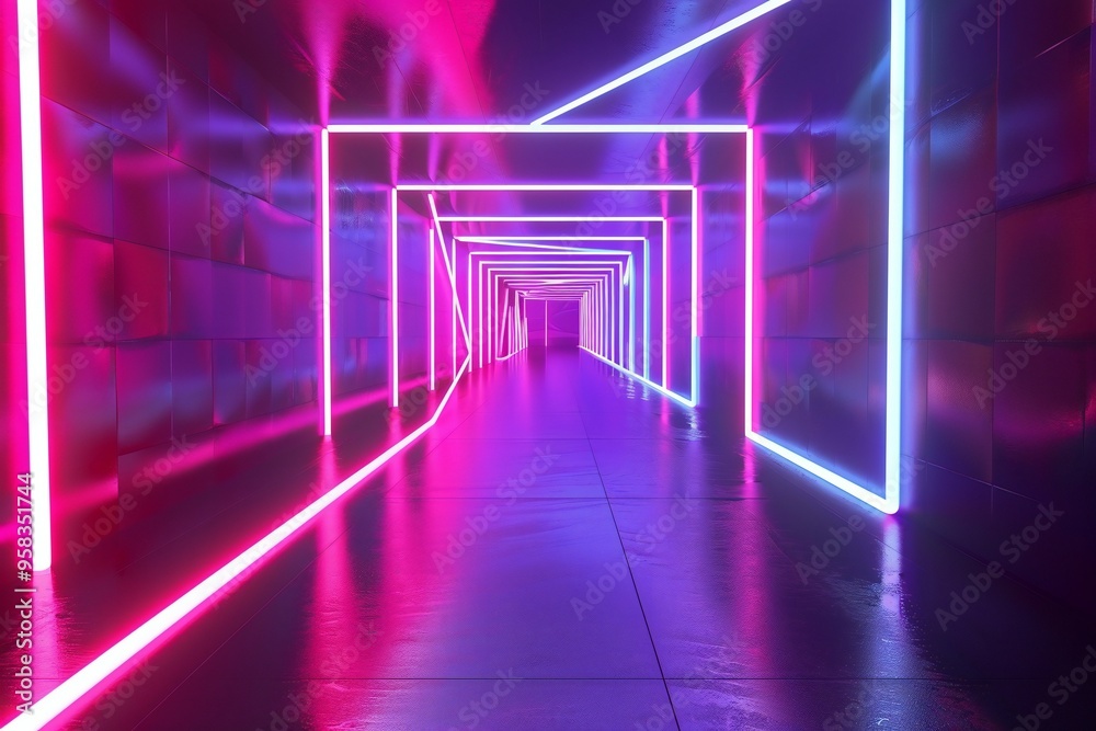 Shiny neon corridor, pink frame of clear geometric shapes, created by ai Shiny neon corridor, pink frame of clear geometric shapes, created by ai