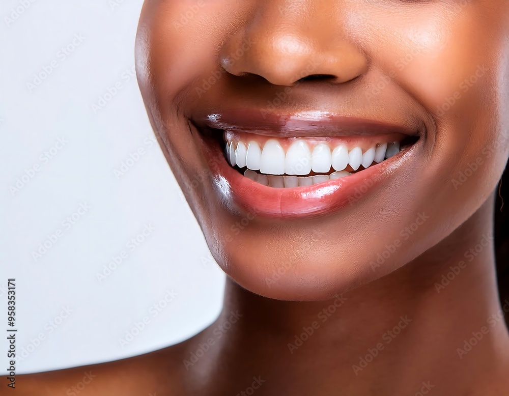 Close up of beautiful woman with healthy white teeth