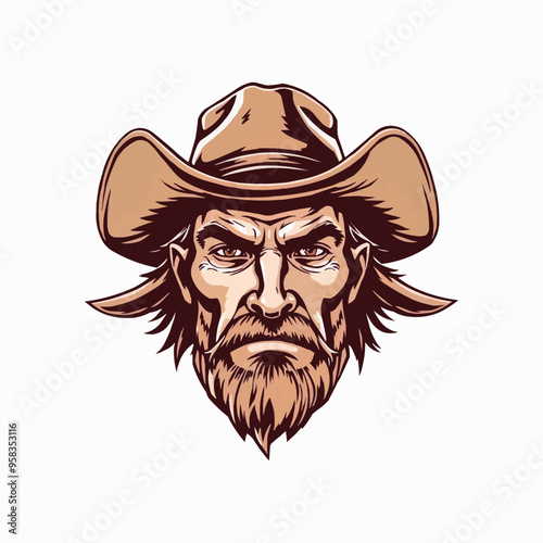 Cowboy mascot logo. Cool bandit cowboy logo design, Western Gunslinger Bandit Wild West Cowboy Gangster face illustration