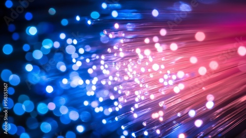 Wallpaper Mural The glowing fiber optic cable emits bright light patterns in a dark background, showcasing high-speed data transmission with a focus on connectivity, communication, and digital innovation. Torontodigital.ca