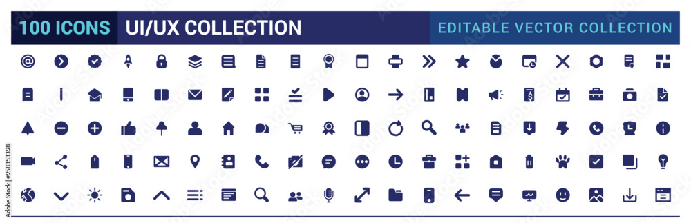 ui ux icon set, user interface icon collection. Solid icon pack. Glyph ...
