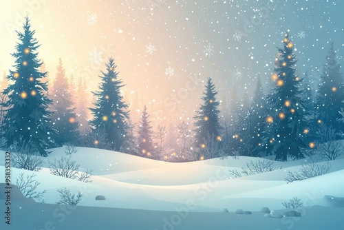 Snowy Forest Scene with Illuminated Christmas Trees