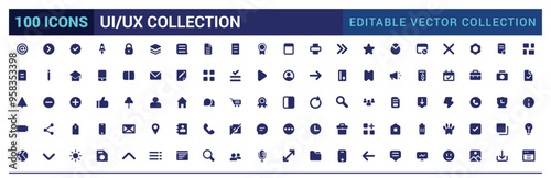 ui ux icon set, user interface icon collection. Solid icon pack. Glyph icon set.