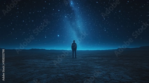 A solitary figure under a starlit sky