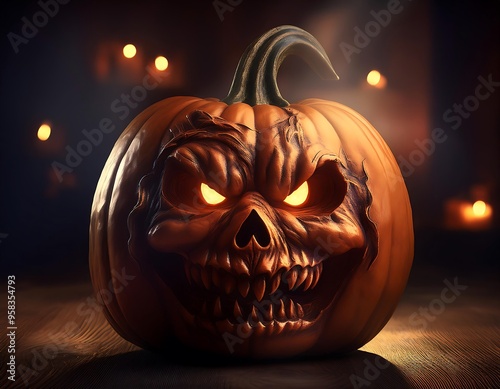 Halloween scary pumpkin head photo