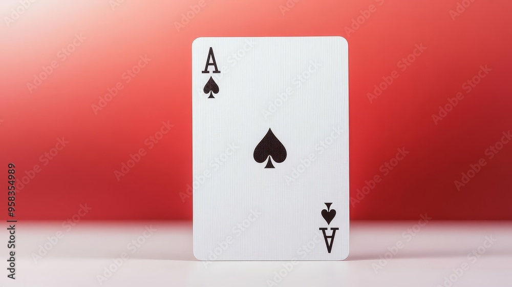 Minimalistic playing card mockup, white and red gradient backdrop, single card with modern symbols, clean design Minimalistic playing card mockup, white and red gradient backdrop, single card with modern symbols, clean design