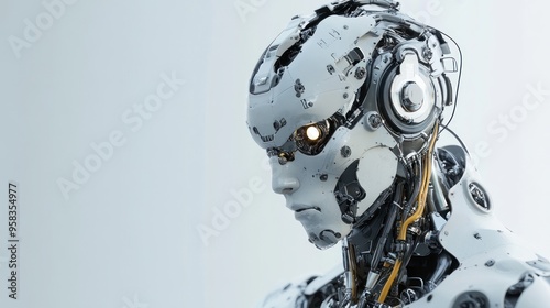 Close-Up of a Futuristic Android Robot's Head