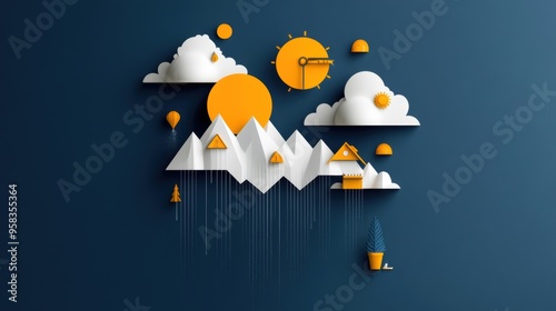 Precipitation anomalies, torrential downpours, climate variability, flat design illustration photo