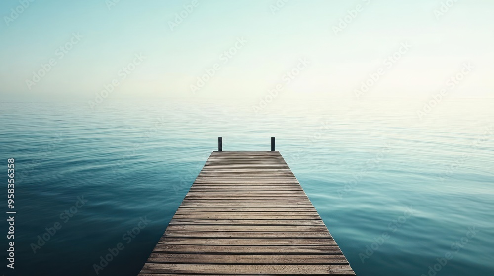 Fototapeta premium Tranquil Wooden Dock Extending into the Mist