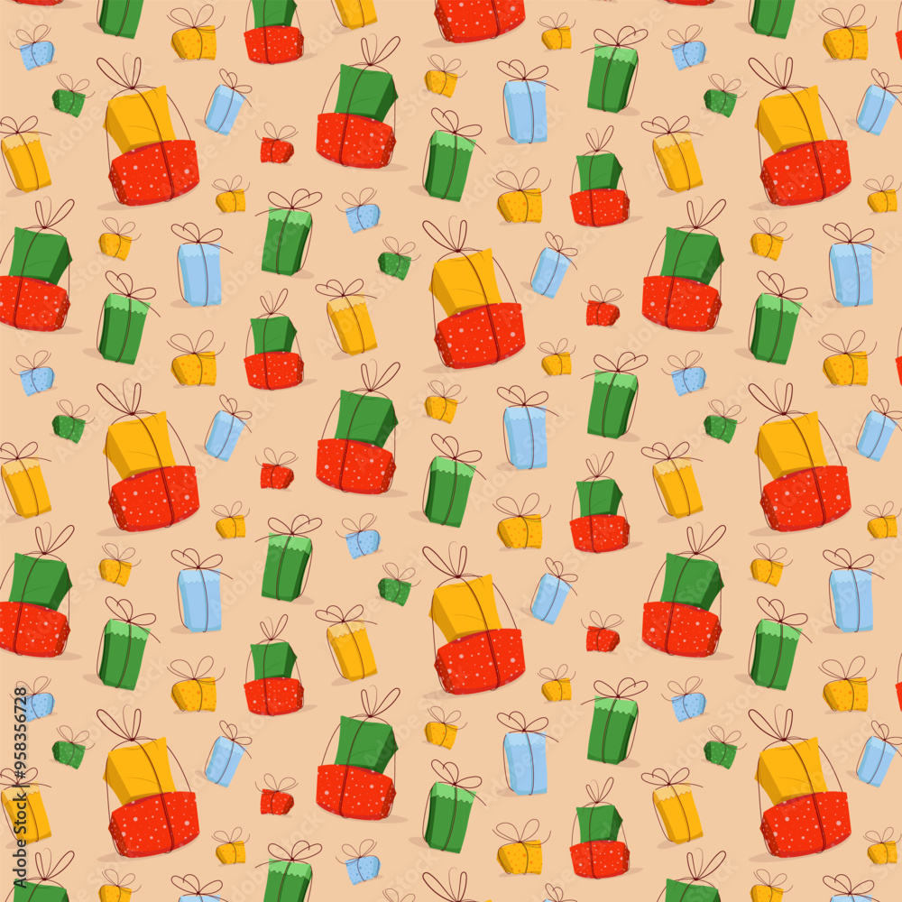 Gift boxes with bow, seamless pattern. Gift boxes with bow, seamless pattern.