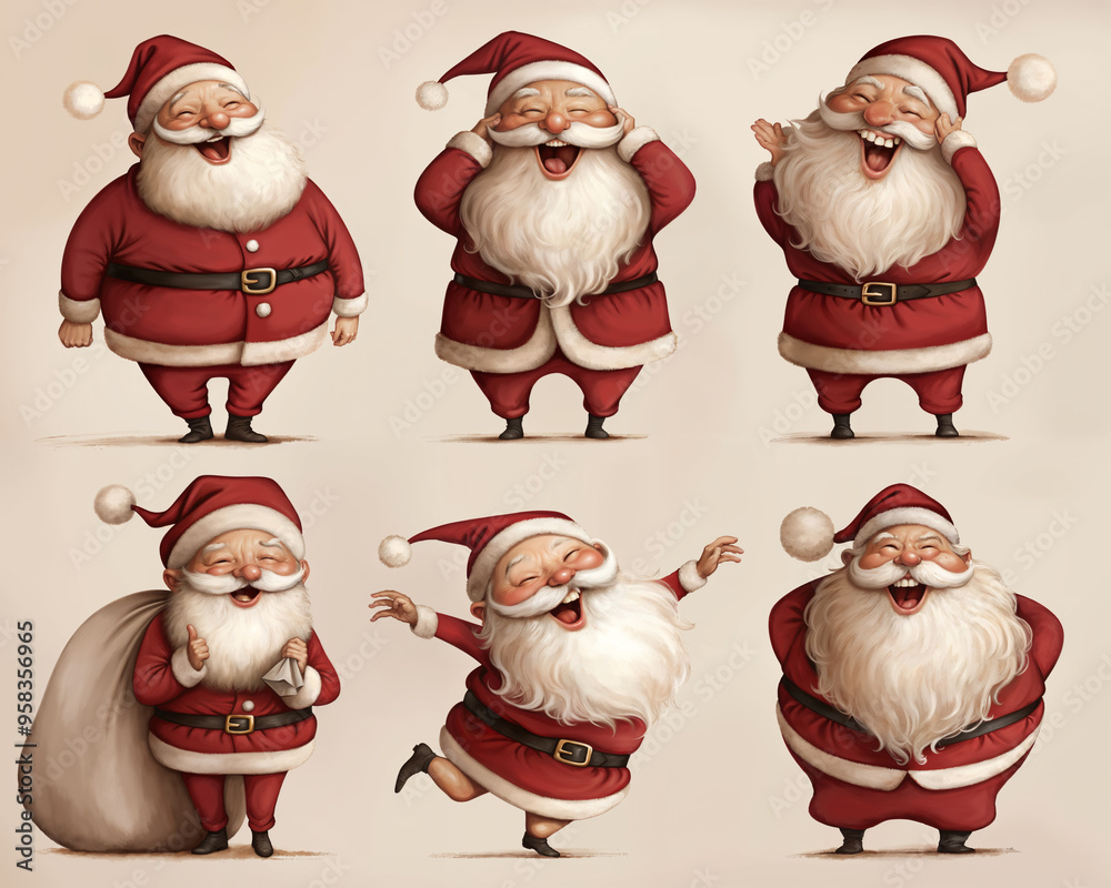 Set of 6 Santa Claus Characters with Different Poses and Expressions Set of 6 Santa Claus Characters with Different Poses and Expressions