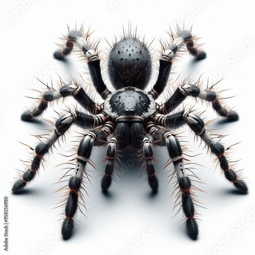 whole view of a spider on white background , view from above.