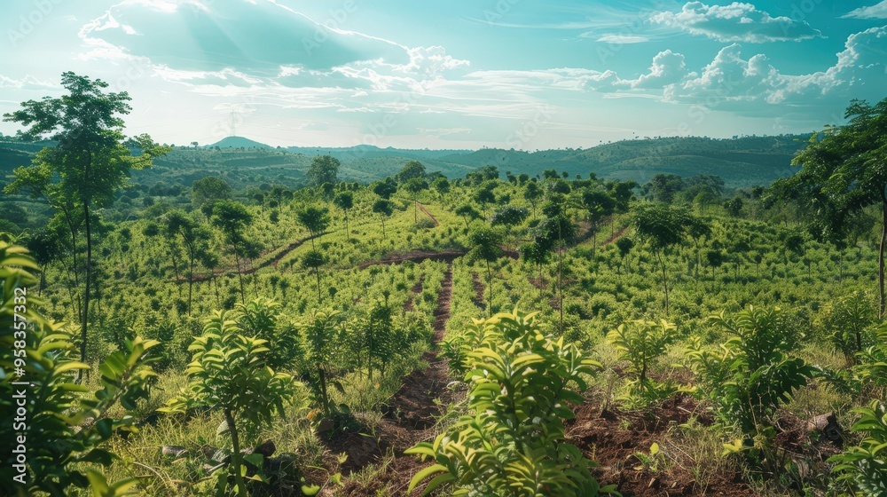 Naklejka premium Reforestation and afforestation are key strategies for restoring degraded lands and increasing forest cover.