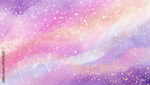 紫とピンクの水彩グラデーション、グリッターテクスチャーの抽象的背景