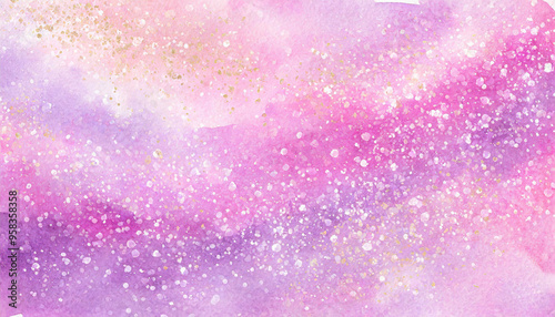 紫とピンクの水彩グラデーション、グリッターテクスチャーの抽象的背景