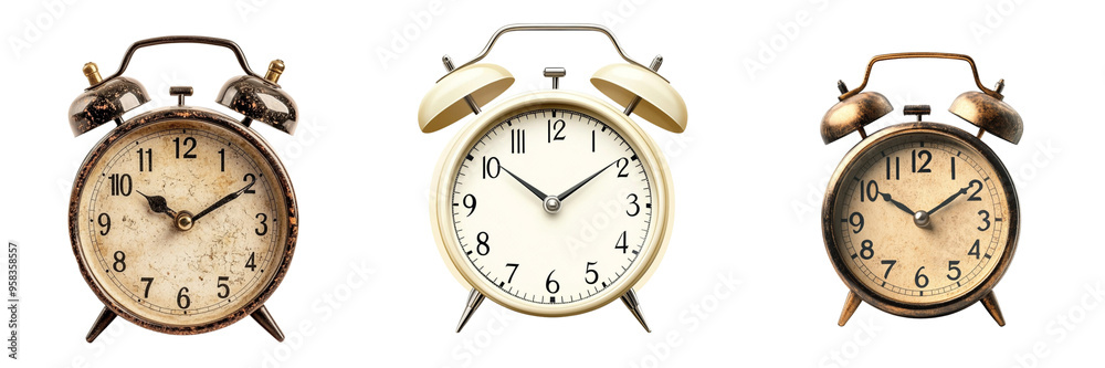 Set of  classic alarm clock isolated on transparent background