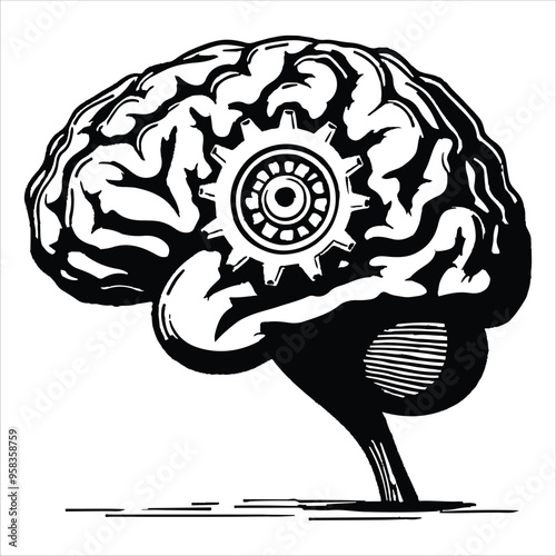 Vector Illustration of a Brain with a Gear Inside