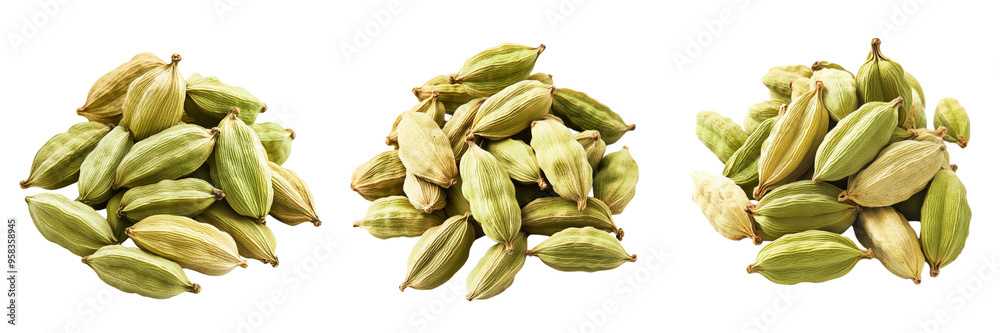 set of A green Cardamom fruits isolated on a transparent background