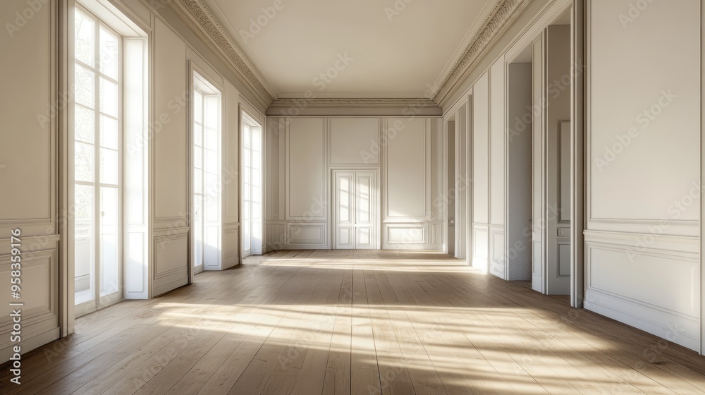 Fototapeta premium 3D rendering of a beautifully designed empty room following renovations