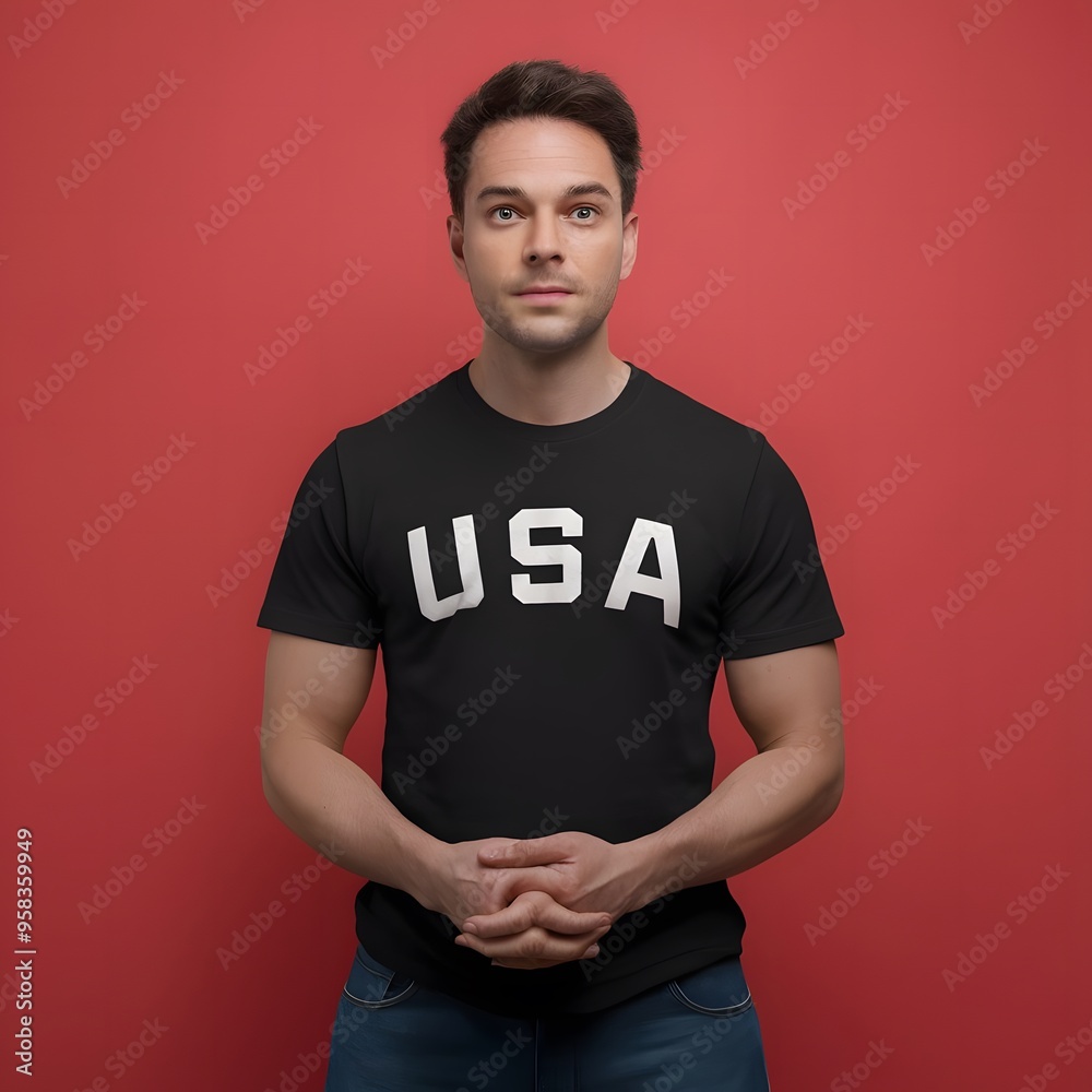 Man wearing USA printed tshirt Man wearing USA printed tshirt