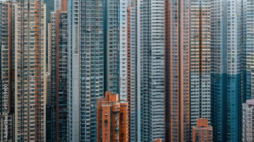 Show a city landscape with a focus on residential skyscrapers, highlighting the density and vertical living in modern urban environments photo