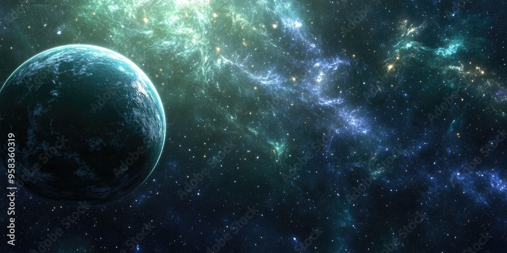 Fototapeta premium 3D cartoon rendering depicting the stars of a planet and galaxy in open space