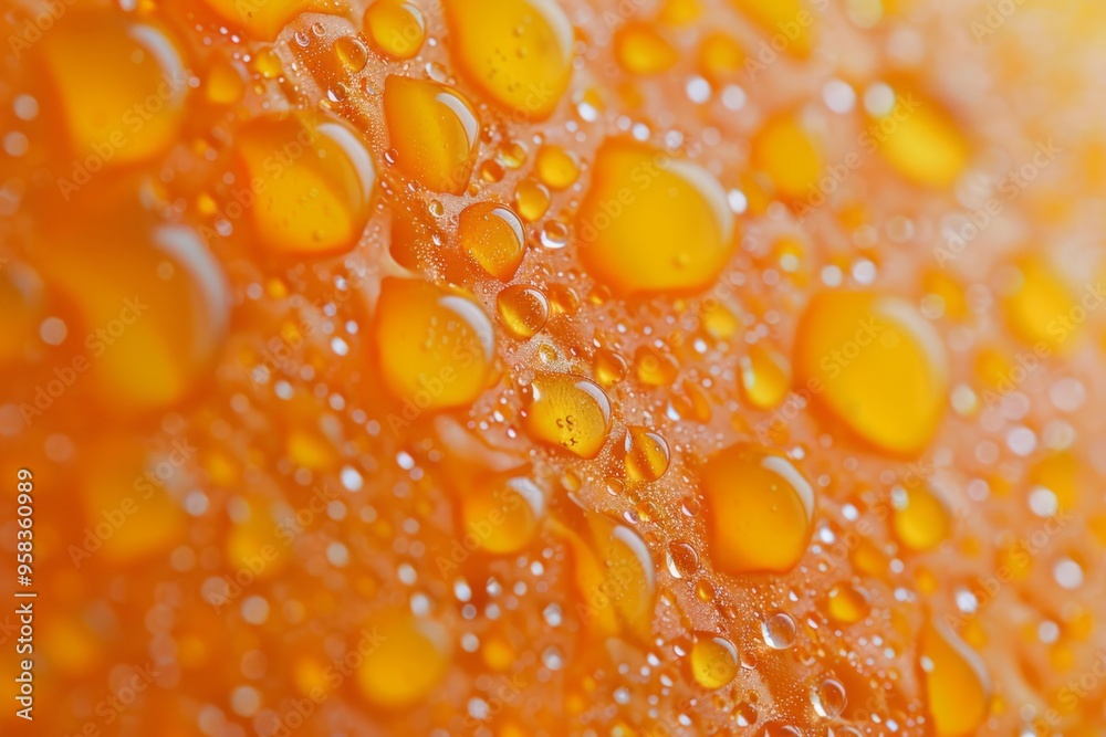 Macro water drops creating abstract design on orange background Macro water drops creating abstract design on orange background