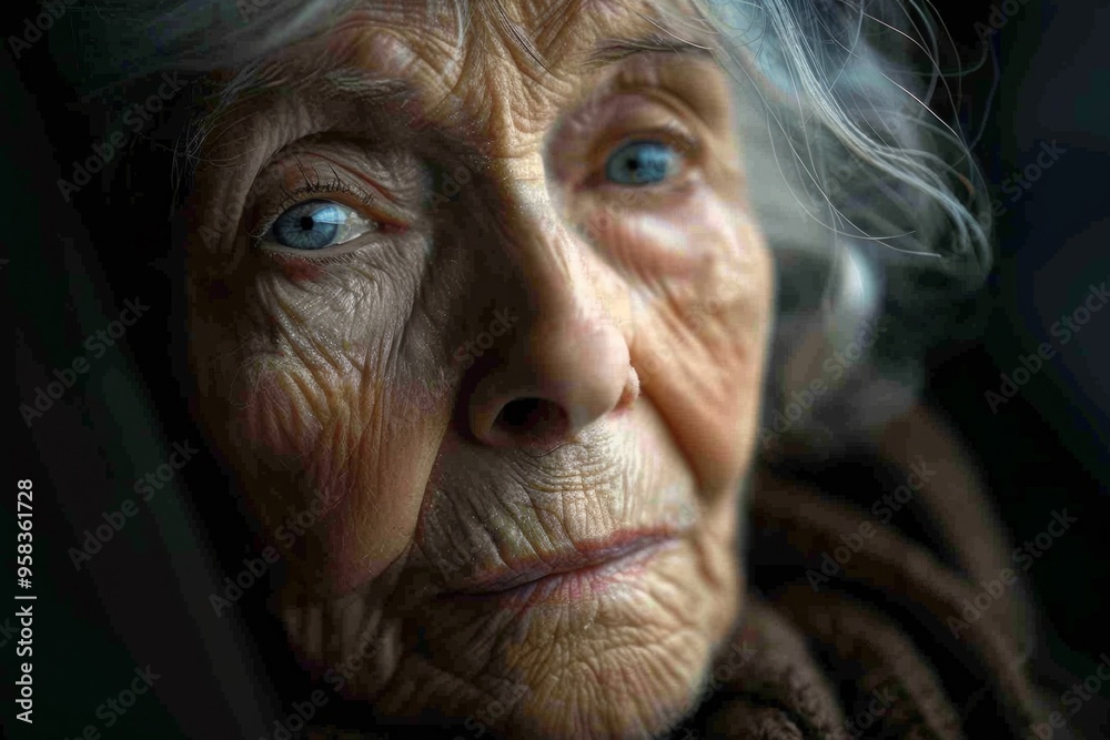 Elderly sad woman with headscarf Elderly sad woman with headscarf