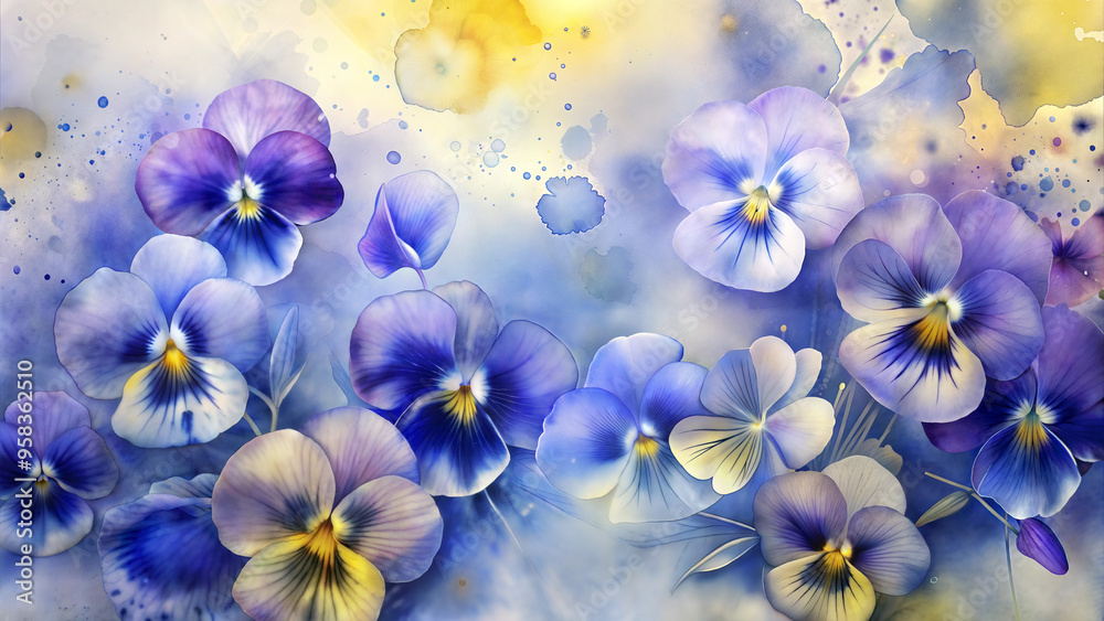 Painted pansies in soft pastel colors on a textured background with copy space Painted pansies in soft pastel colors on a textured background with copy space