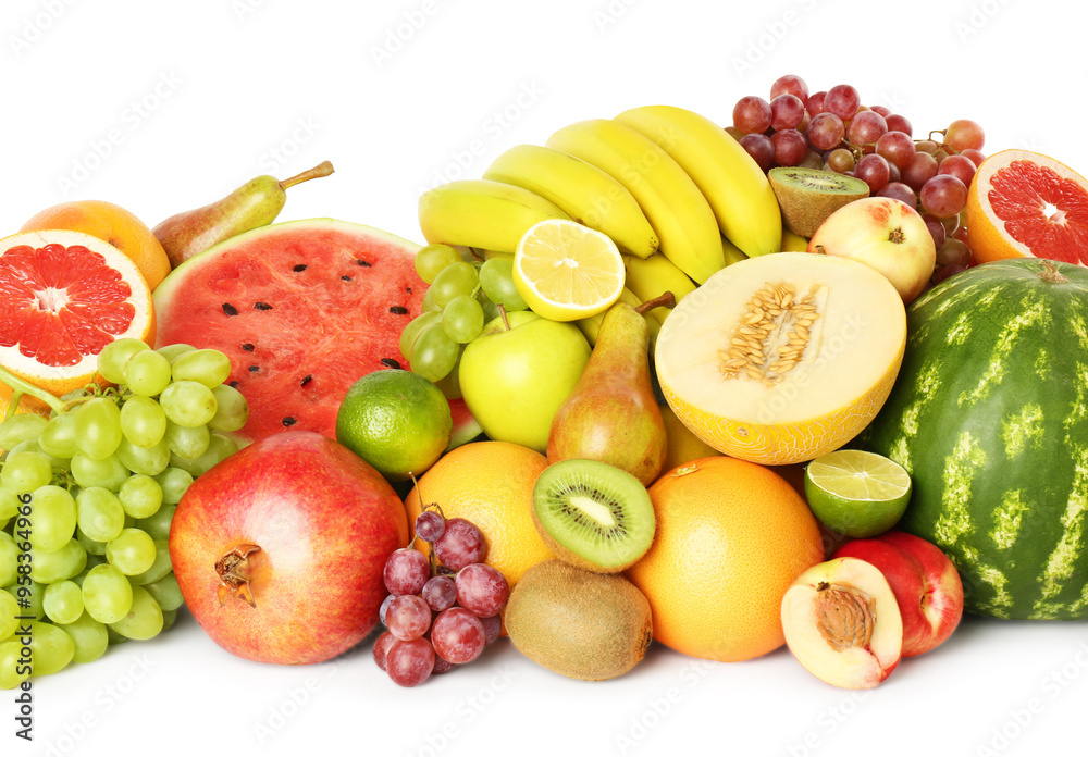 Many fresh ripe fruits isolated on white Many fresh ripe fruits isolated on white